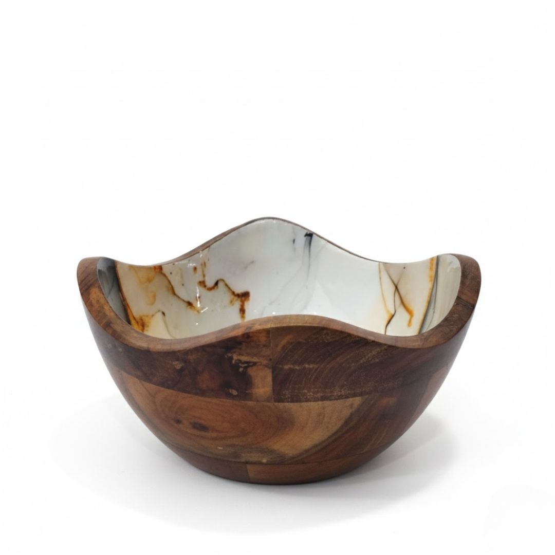 Enamel Floral Wooden Bowl for Sustainable Dining – M 2.0